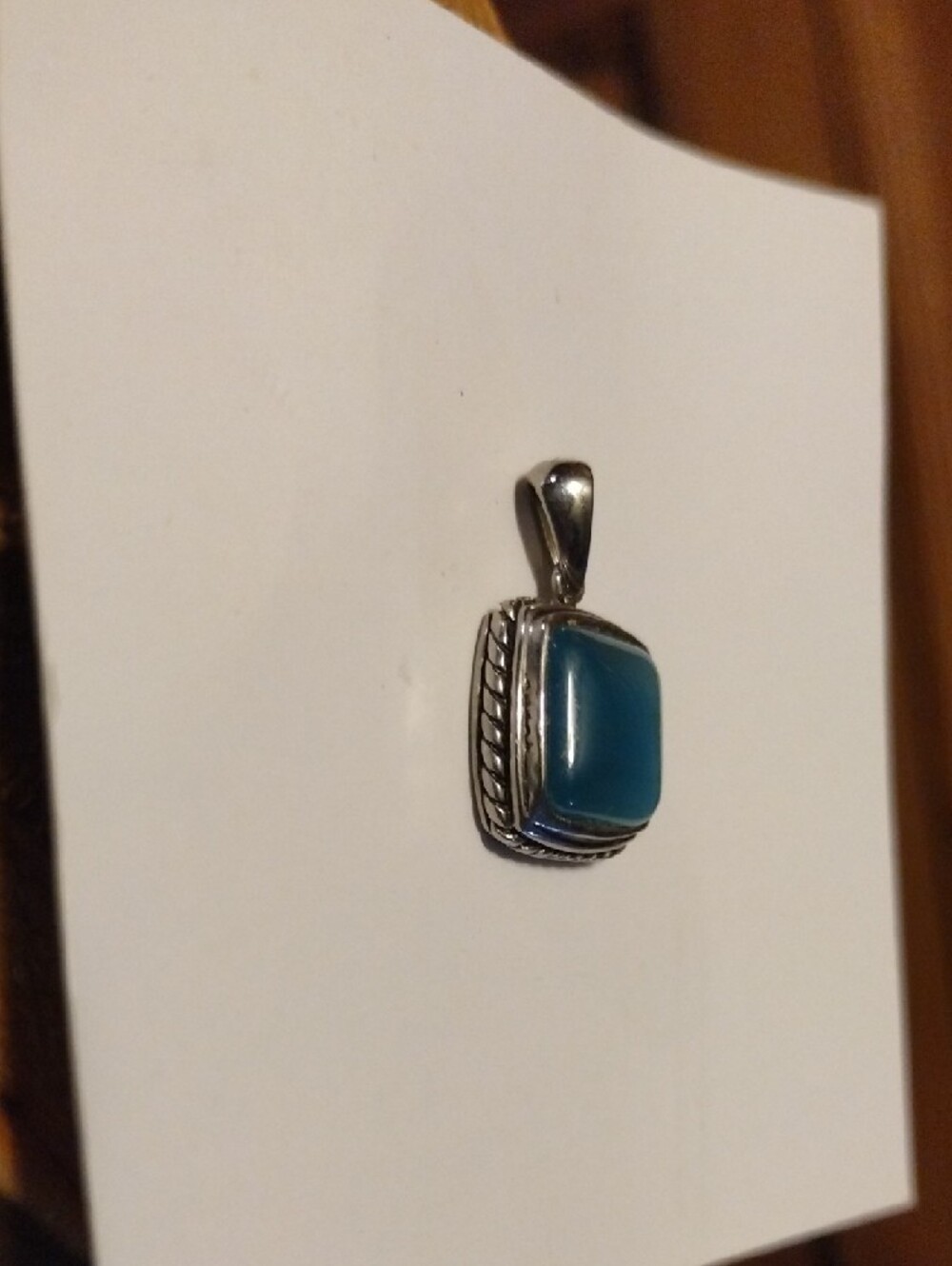 Stainless Steel Silver Pendant with Teal Blue Stone - Women's Jewelry - Picture 2 of 5